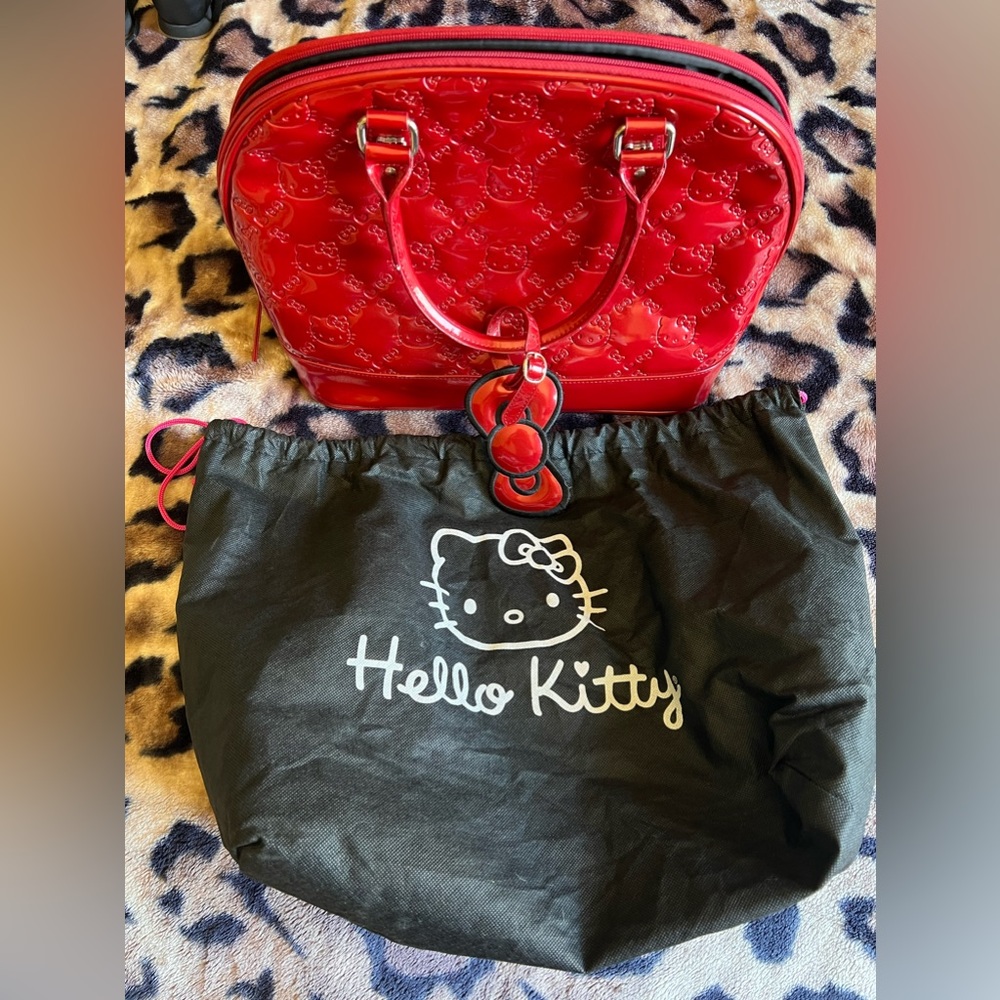 Hello Kitty Loungefly Sanrio Red Patent Logo Embossed Dome Tote Satchel Handbag